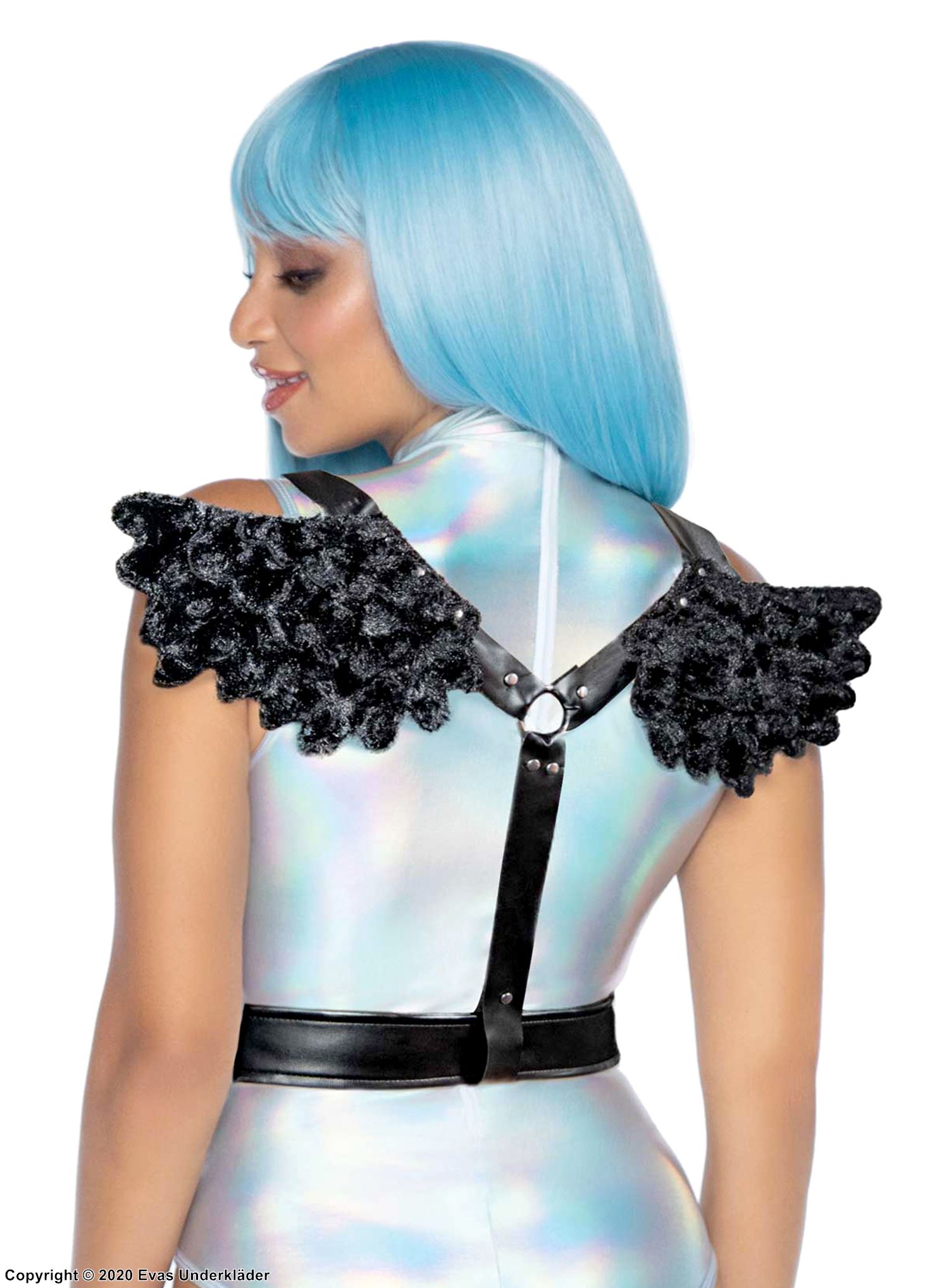 Costume body harness, faux fur, wings